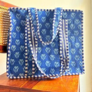 Blue Botanica Large Tote bag with Zip closure