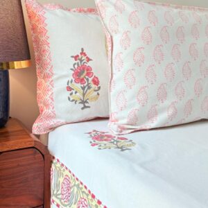 Gulab Gharana Handblock King Size Bedsheet