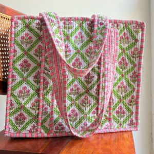 Gulabi Block Print Tote bag with Zip closure
