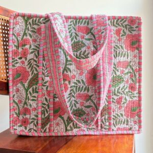 Gulabi Palash Tote bag with Zip closure