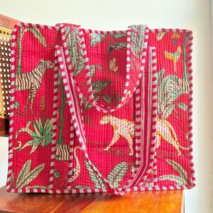 Red Wildflower Large Tote bag with Zip closure