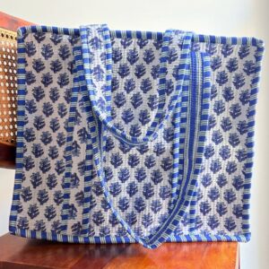 Royal Blue Leaf Tote bag with Zip closure