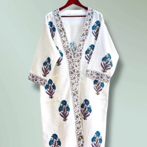 Handblock printed - Waffle Cotton Bathrobe - Unisex
