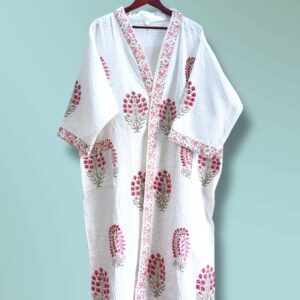 Handblock printed - Waffle Cotton Bathrobe - Unisex