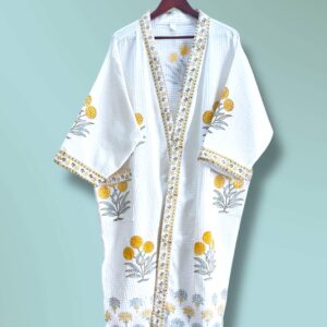Handblock printed - Waffle Cotton Bathrobe - Unisex