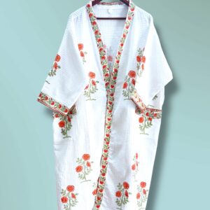 Handblock printed - Waffle Cotton Bathrobe - Unisex