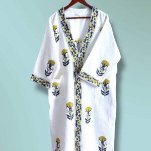 Handblock printed - Waffle Cotton Bathrobe - Unisex