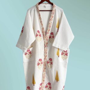 Handblock printed - Waffle Cotton Bathrobe - Unisex