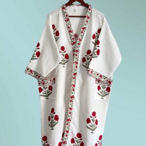 Handblock printed - Waffle Cotton Bathrobe - Unisex