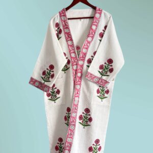 Handblock printed - Waffle Cotton Bathrobe - Unisex