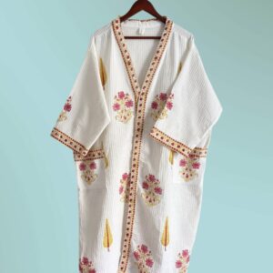 Handblock printed - Waffle Cotton Bathrobe - Unisex