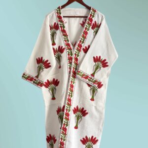 Handblock printed - Waffle Cotton Bathrobe - Unisex